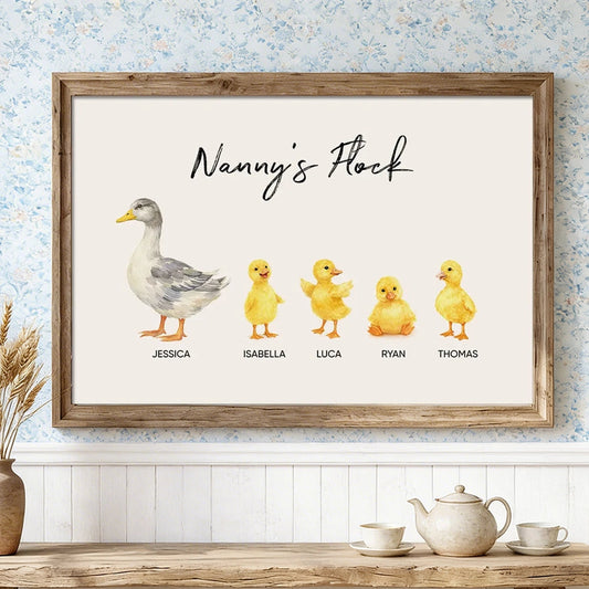 Personalized Family Duck Print for Grandma - Custom Names Wall Art Poster or Canvas MagicInPrints