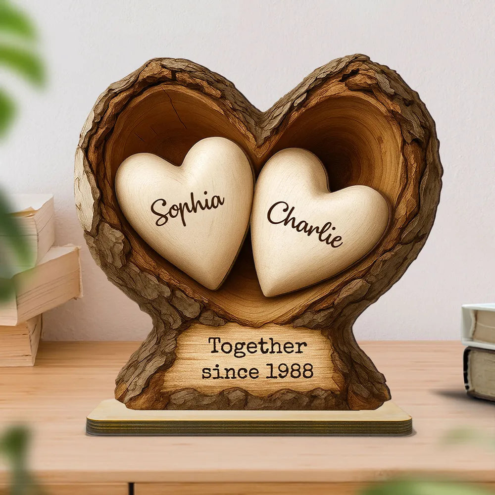 Personalized Wooden Heart Sculpture for Couples - Anniversary Gift Plaque MagicInPrints