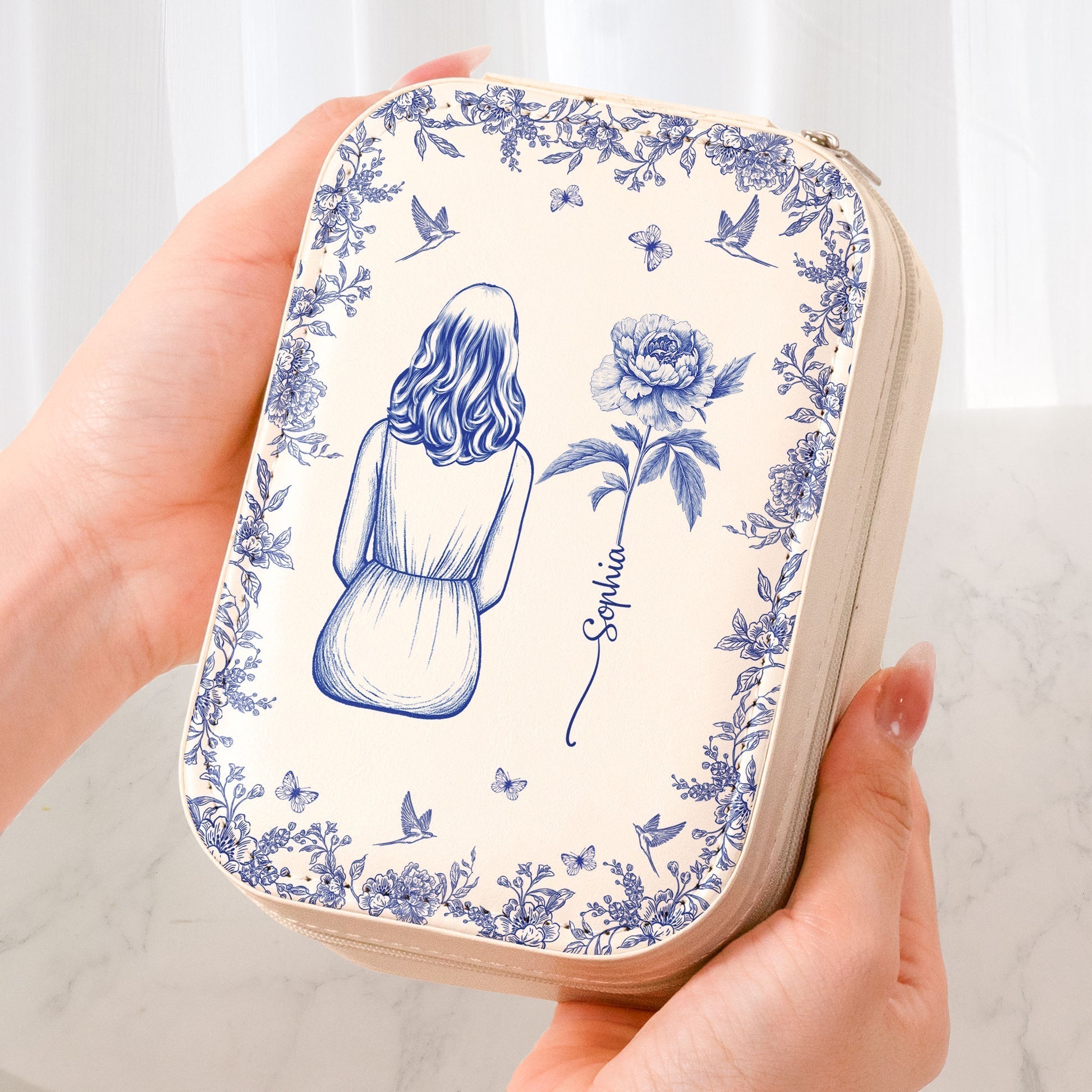 Personalized Makeup Mirror with LED Light for Women - Elegant Floral Design Beauty Tools MagicInPrints