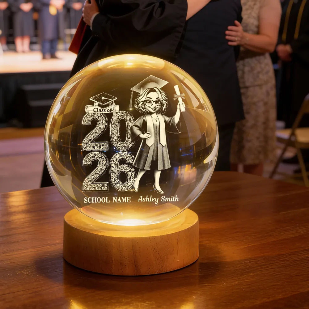 Personalized Crystal Graduation Globe Class of 2026 for Students - Graduation Gift Lamp MagicInPrints