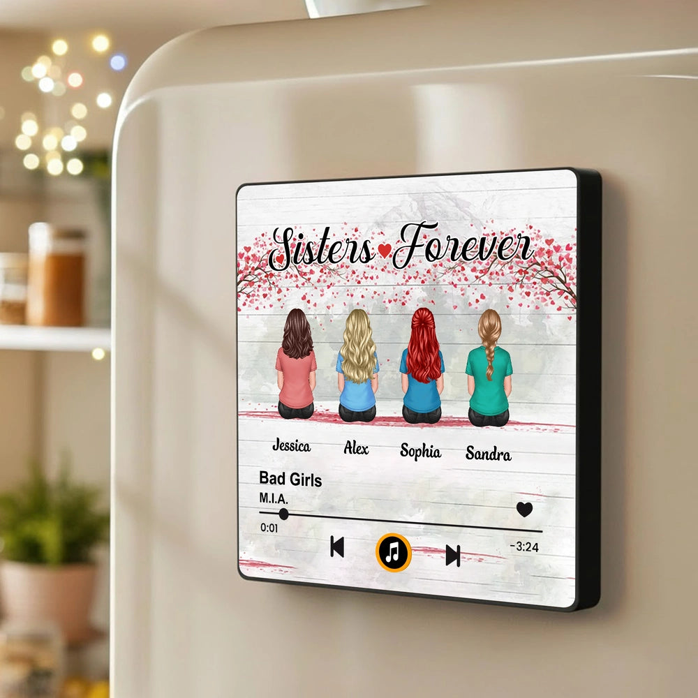 Personalized Music Plaque for Sisters - Sentimental Gift with Custom Names Fridge Magnet MagicInPrints
