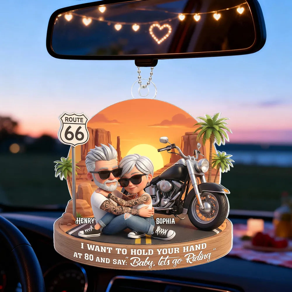 Personalized Motorcycle Couple Car Ornament for Seniors - Romantic Road Trip Gift Car Hanger MagicInPrints