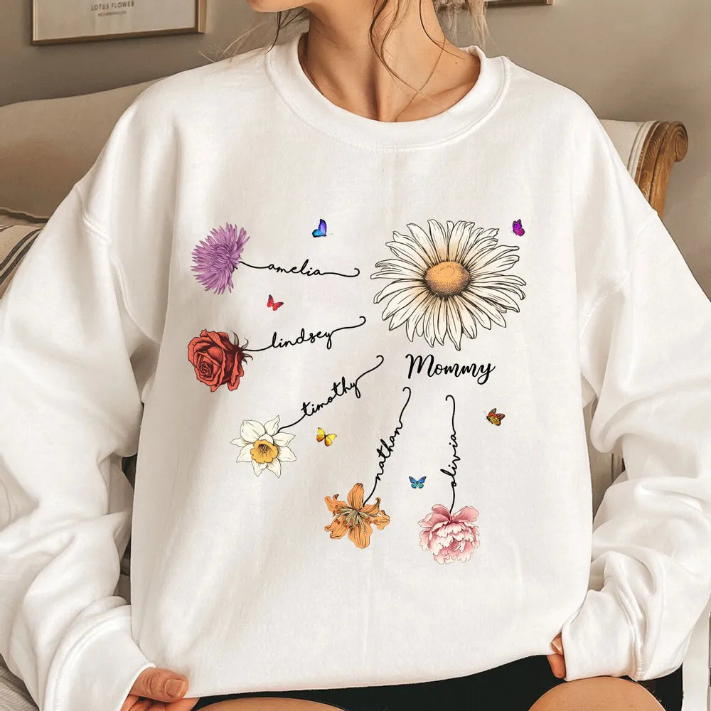 Personalized Family Flower Sweatshirt for Grandma - Sentimental Gift Cloth MagicInPrints