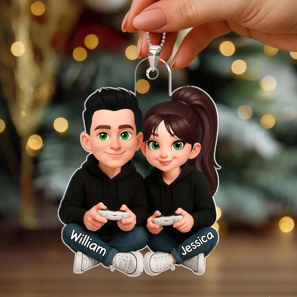 Custom Couple Car Ornament for Gamers - Wedding Gift Car Hanger MagicInPrints