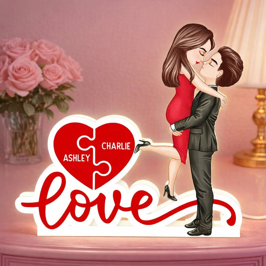 Personalized LED Lamp for Couples with Heart Puzzle Design - Romantic Gift Plaque MagicInPrints