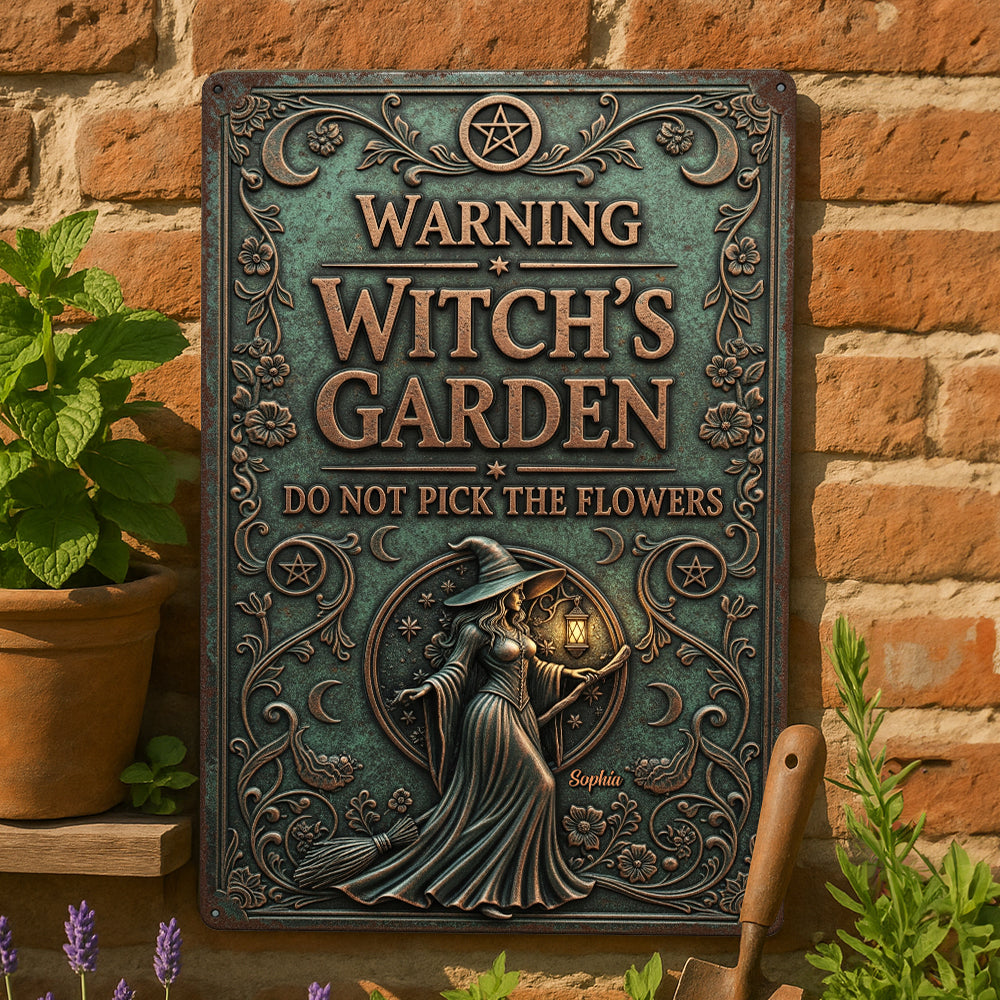 “Beware the Magic: Witch's Garden Personalized Metal Sign” - Custom Gift for Witch Lovers Metal Signs MagicInPrints