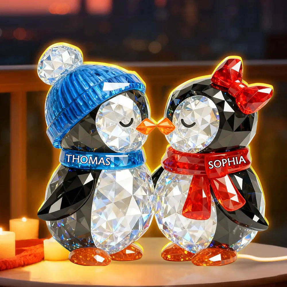 Custom Crystal Penguin Couple Figurines with Names - Romantic Gift for Couples Plaque MagicInPrints