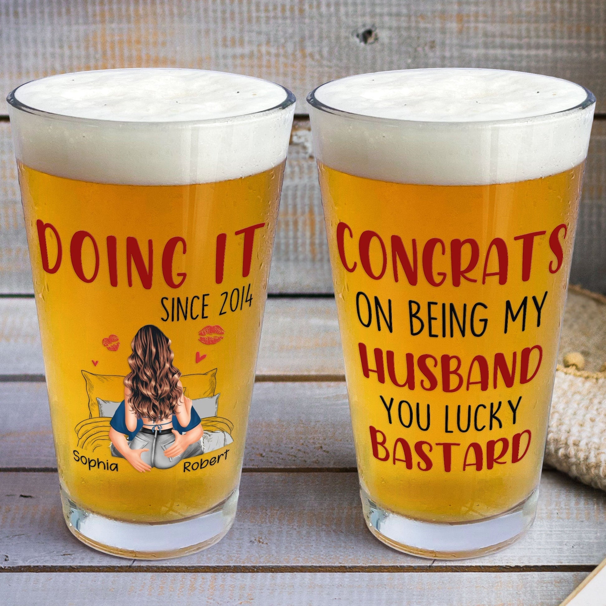 Personalized Funny Beer Glass Set for Couples - Anniversary Gift Cup MagicInPrints
