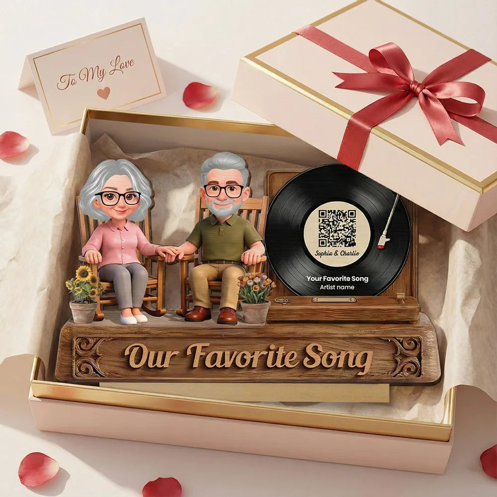 Custom Couple Figurine with Vinyl Record - Anniversary Gift Plaque MagicInPrints