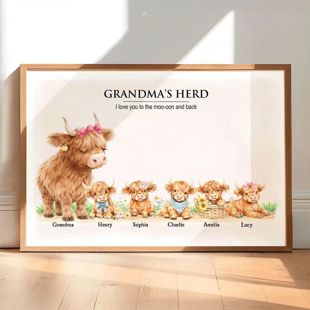 Personalized Family Cow Canvas Art for Grandparents - Sentimental Home Decor Poster or Canvas MagicInPrints