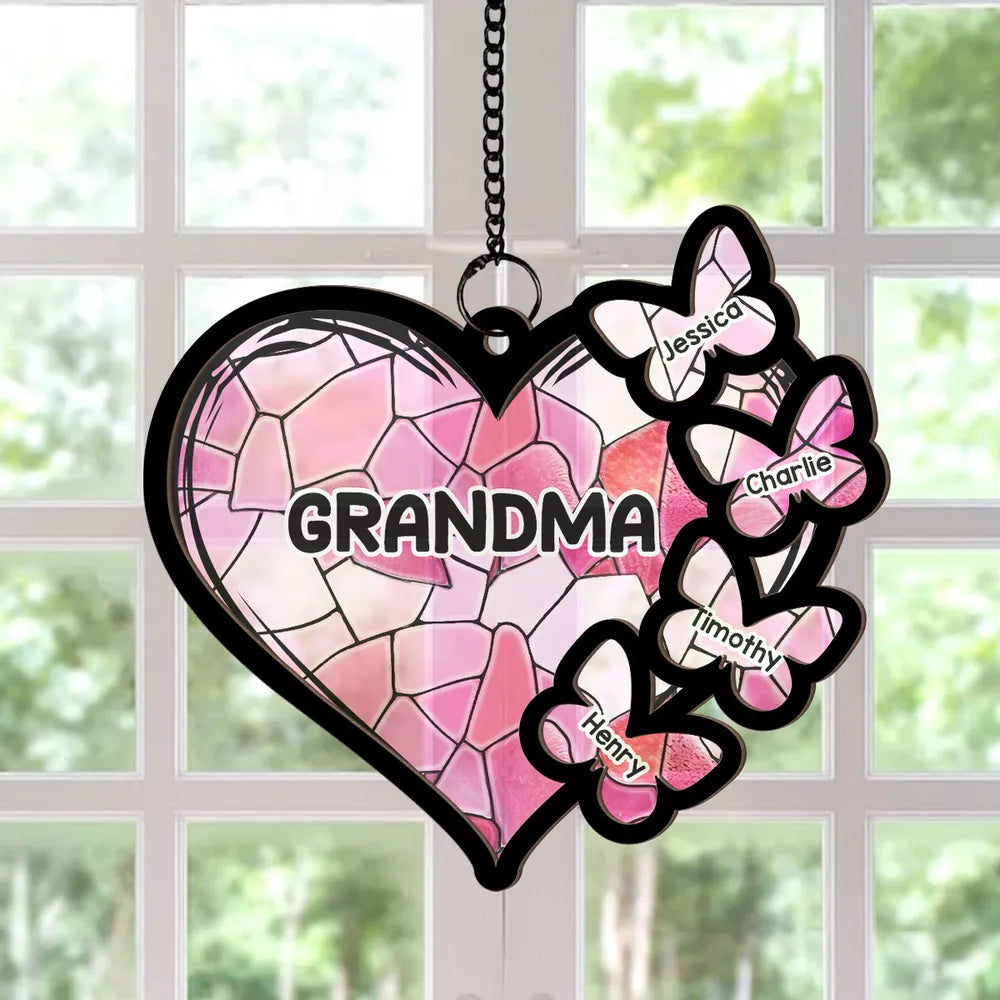 Personalized Heart Sun Catcher for Nana with Butterfly Names - Grandparent Gift Ornament MagicInPrints