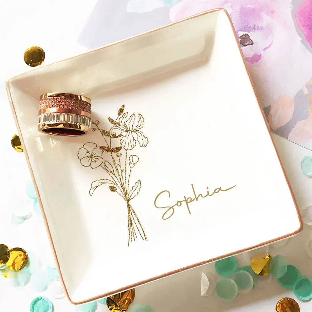 Personalized Jewelry Tray for Women with Floral Design - Perfect Gift for Her Jewelry MagicInPrints