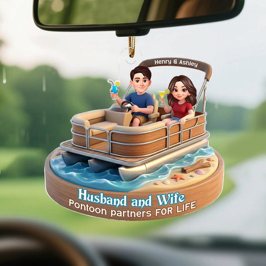 Personalized Couple Car Ornament - Pontoon Partners for Life Car Hanger MagicInPrints