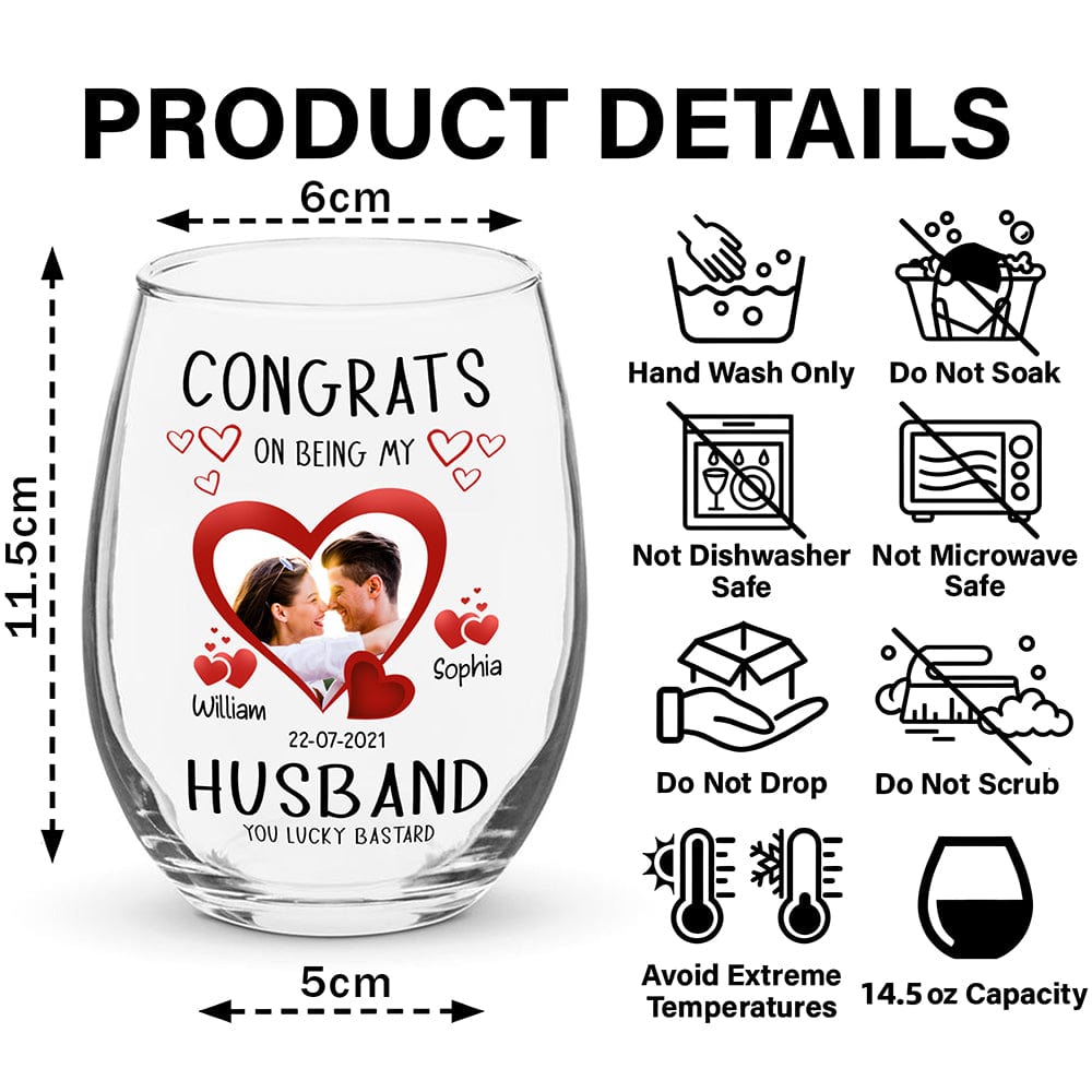 Personalized Wine Glass for Husband with Photo and Date - Anniversary Gift Cup MagicInPrints