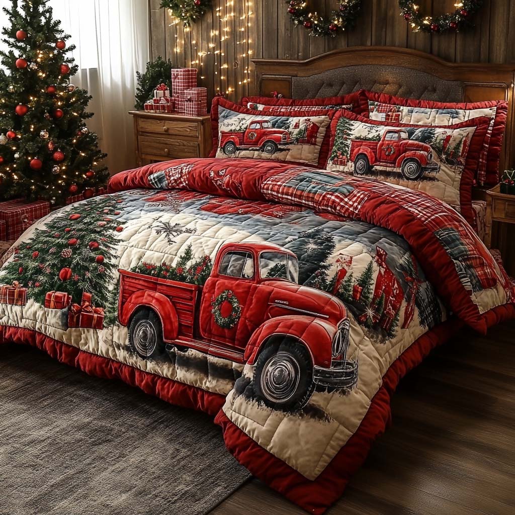 Celebrate Cozy Moments – 3-Piece Quilted Bedding Set – Gift for Christmas Lovers Quilted Bedding Set V2 MagicInPrints