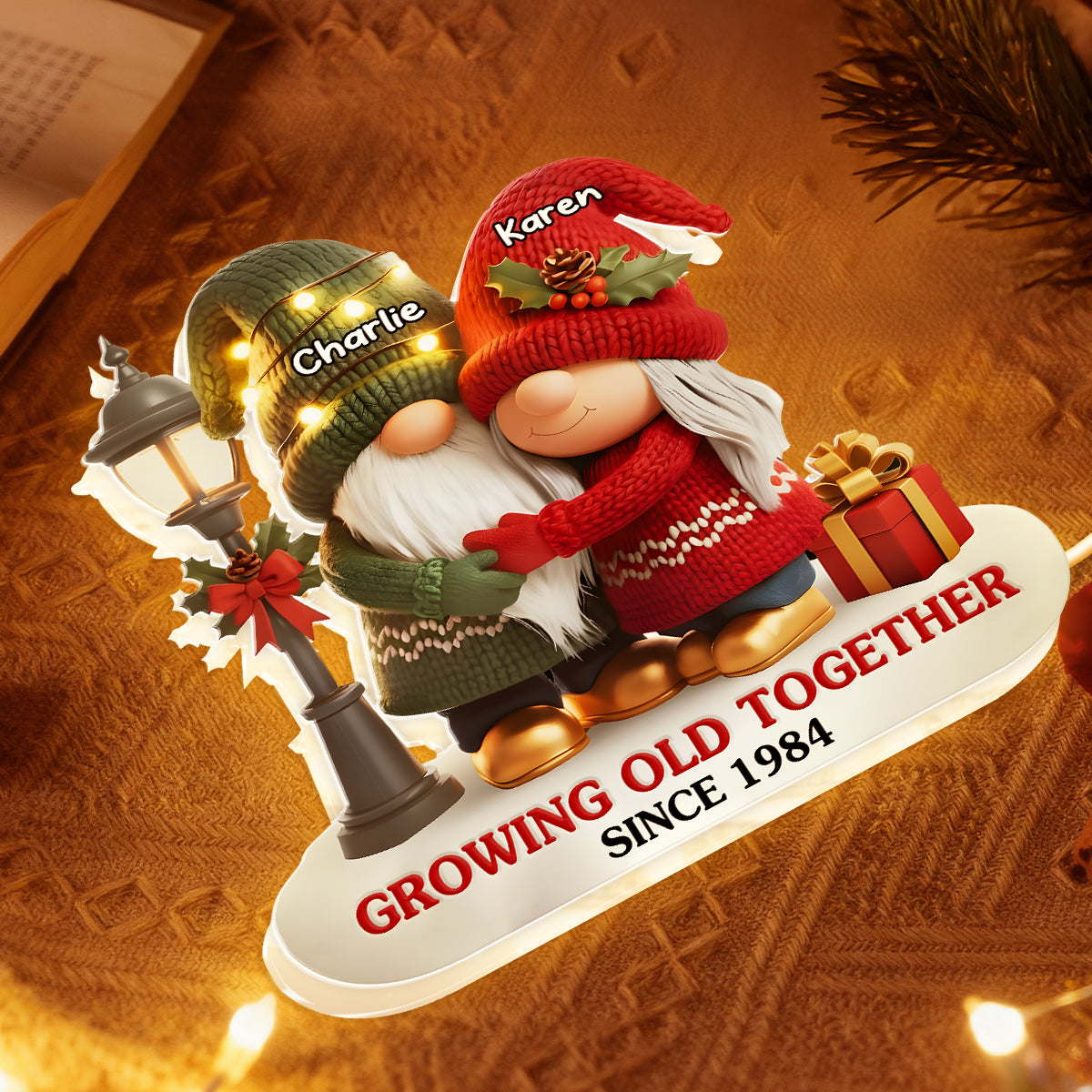 Personalized Couple Gnome Figurine with Names - Romantic Anniversary Gift Plaque MagicInPrints
