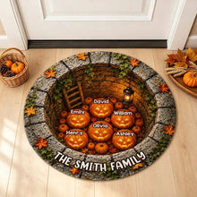 Load image into Gallery viewer, Personalized Halloween Shaped Doormat with Glowing Pumpkin Family Gift for Families
