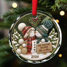 Load image into Gallery viewer, Personalized Crystal Ornament Kissing Snowmen Couples Gift
