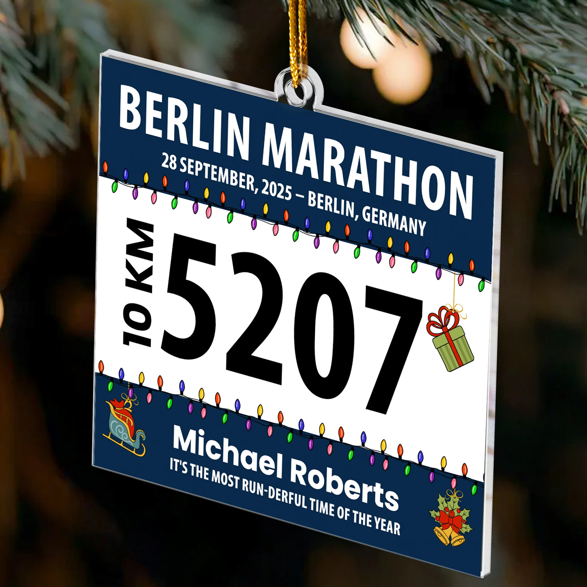 Custom Christmas Marathon Bib Ornament for Runners - Holiday Keepsake Ornament MagicInPrints