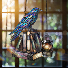 Load image into Gallery viewer, “Illuminate Your Reading Nook” - Raven on Books Gothic Suncatcher Ornament - Personalized Gift for Book Lovers Ornament MagicInPrints
