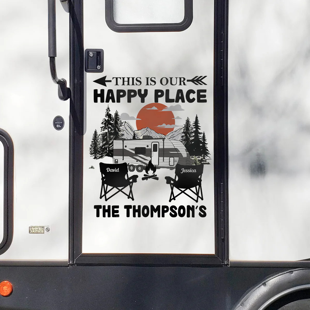 Personalized RV Camper Door Decal for Family - Custom Happy Place Design Sticker MagicInPrints