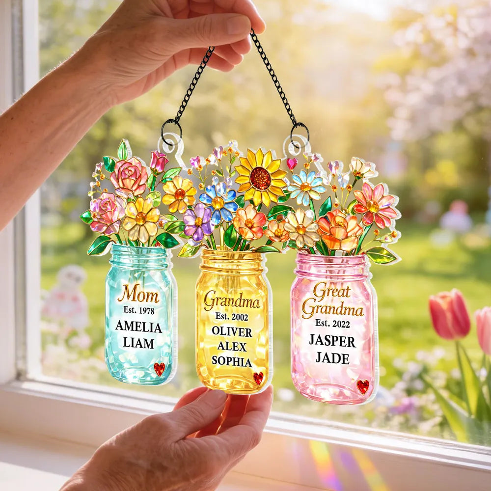 Personalized Stained Glass Sun Catcher for Mom, Grandma, Great Grandma - Custom Family Gift Ornament MagicInPrints