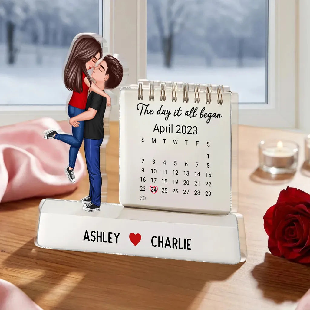Personalized Romantic Couple Desk Calendar for Anniversary - Custom Names and Date Plaque MagicInPrints