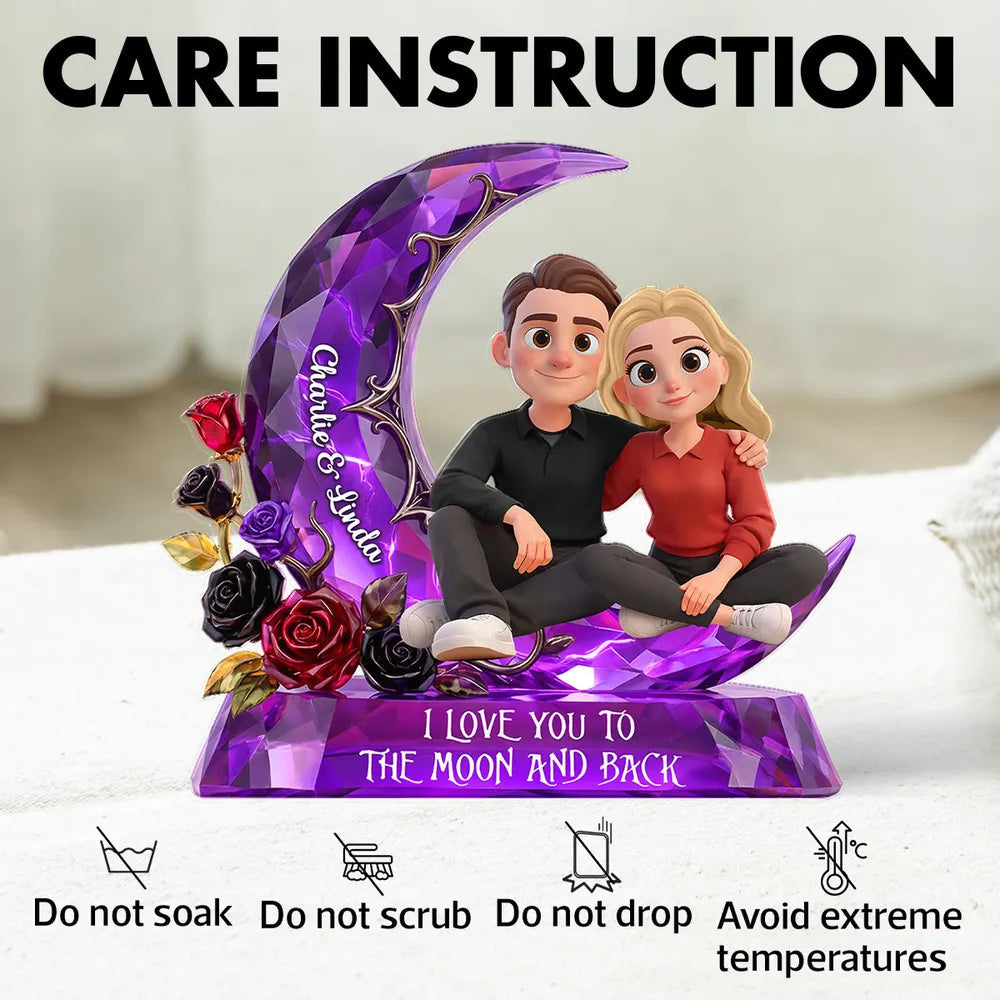 Personalized Romantic Couple Figurine with Moon and Roses - Anniversary Gift Plaque MagicInPrints