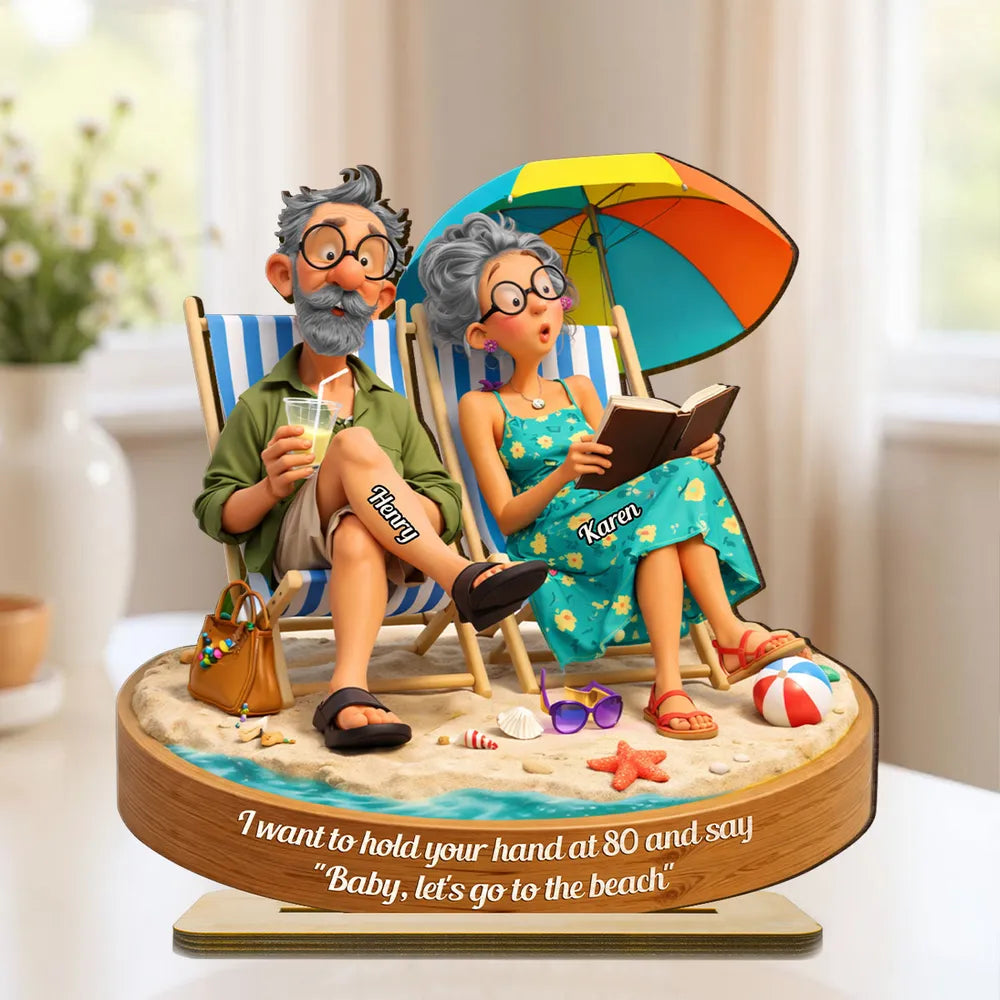 Personalized Elderly Couple Beach Scene Figurine - Anniversary Gift Plaque MagicInPrints