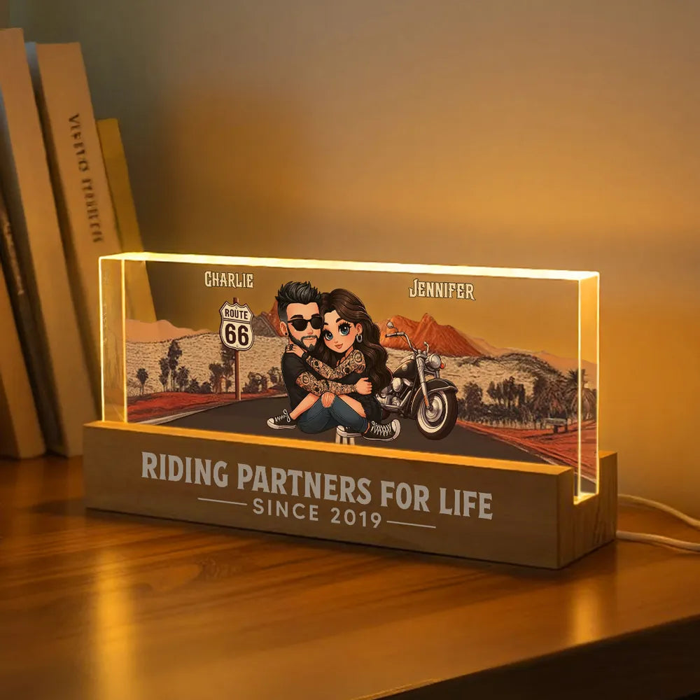 Personalized LED Light for Couples - Riding Partners for Life Gift Plaque MagicInPrints