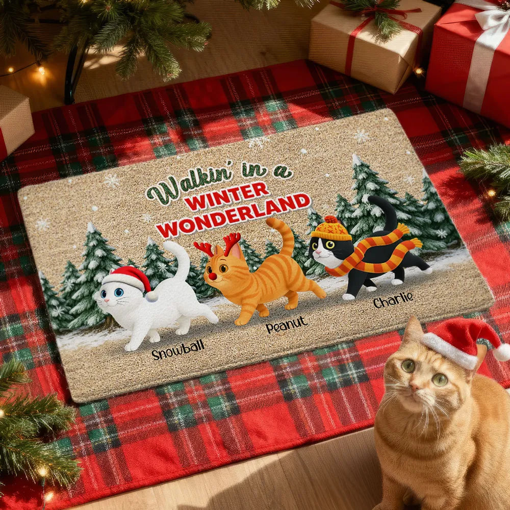 Personalized Christmas Cat Doormat for Pet Lovers - Festive Holiday Decor Doormat MagicInPrints
