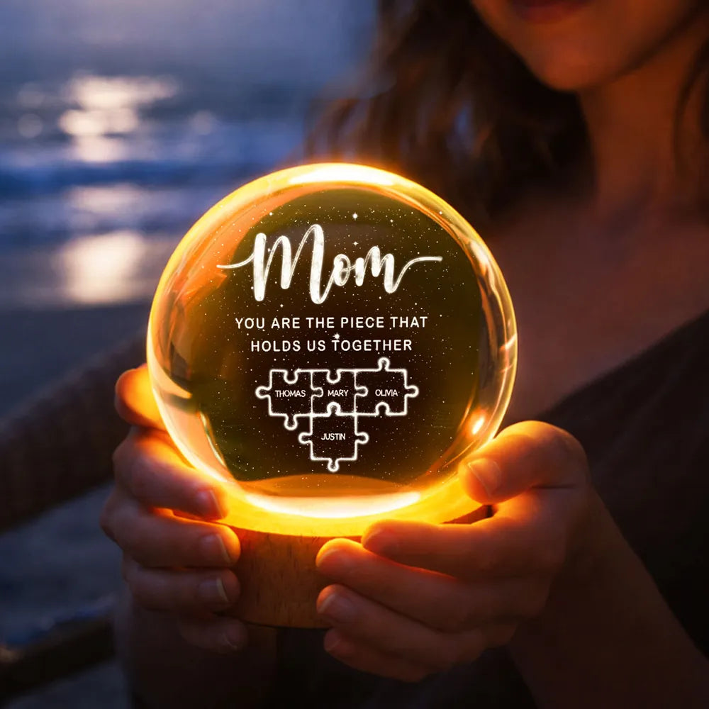 Personalized Crystal Ball Gift for Mom with Puzzle Design - Sentimental Mother's Day Keepsake Lamp MagicInPrints
