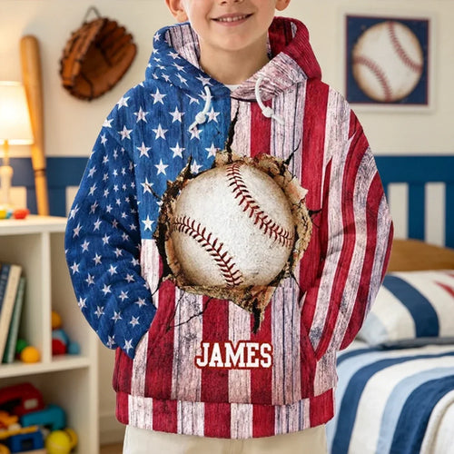 Personalized Youth Flannel Hoodie Baseball Vintage Design Gift