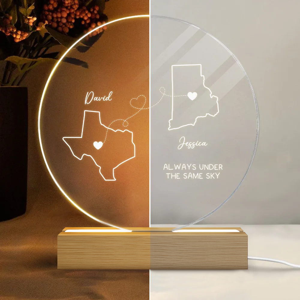 Personalized LED Night Light for Couples - Custom State Design - Romantic Gift Plaque MagicInPrints