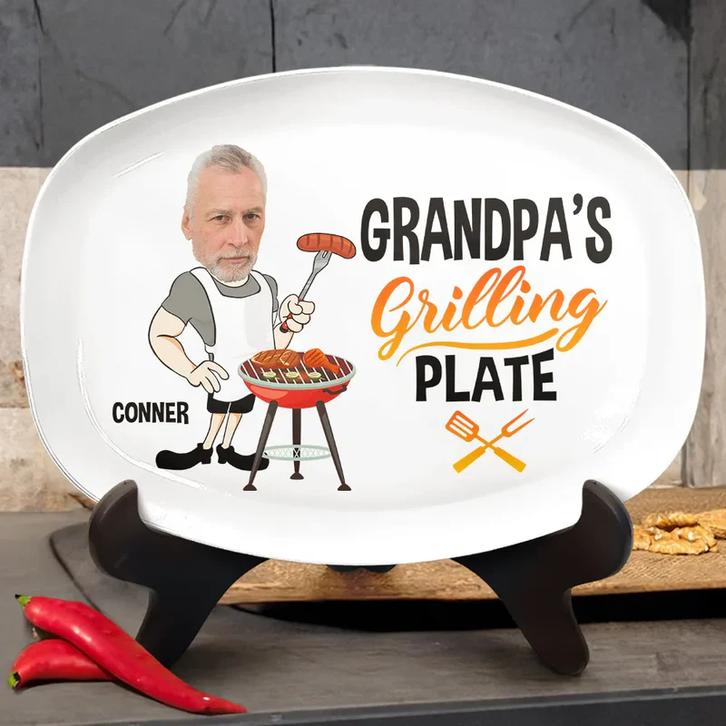 Personalized Grilling Plate for Dad with Custom Cartoon Design - Father's Day Gift Kitchen Supplies MagicInPrints