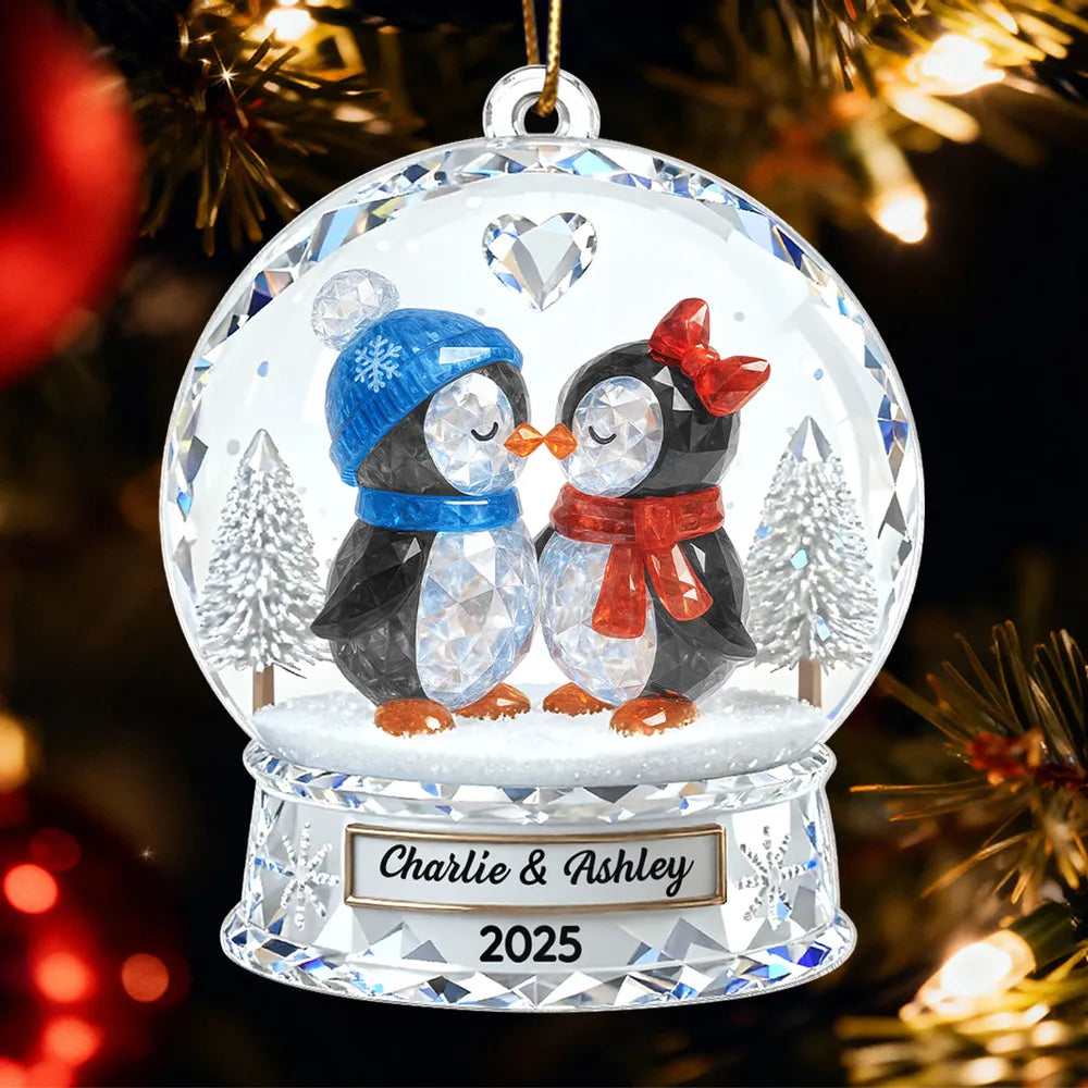 Personalized Penguin Couple Crystal Ornament for Couples - Christmas Decoration Ornament MagicInPrints