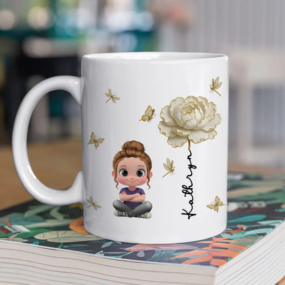 Personalized Kids Mug with Cartoon Character and Floral Design - Gift for Children Cup MagicInPrints