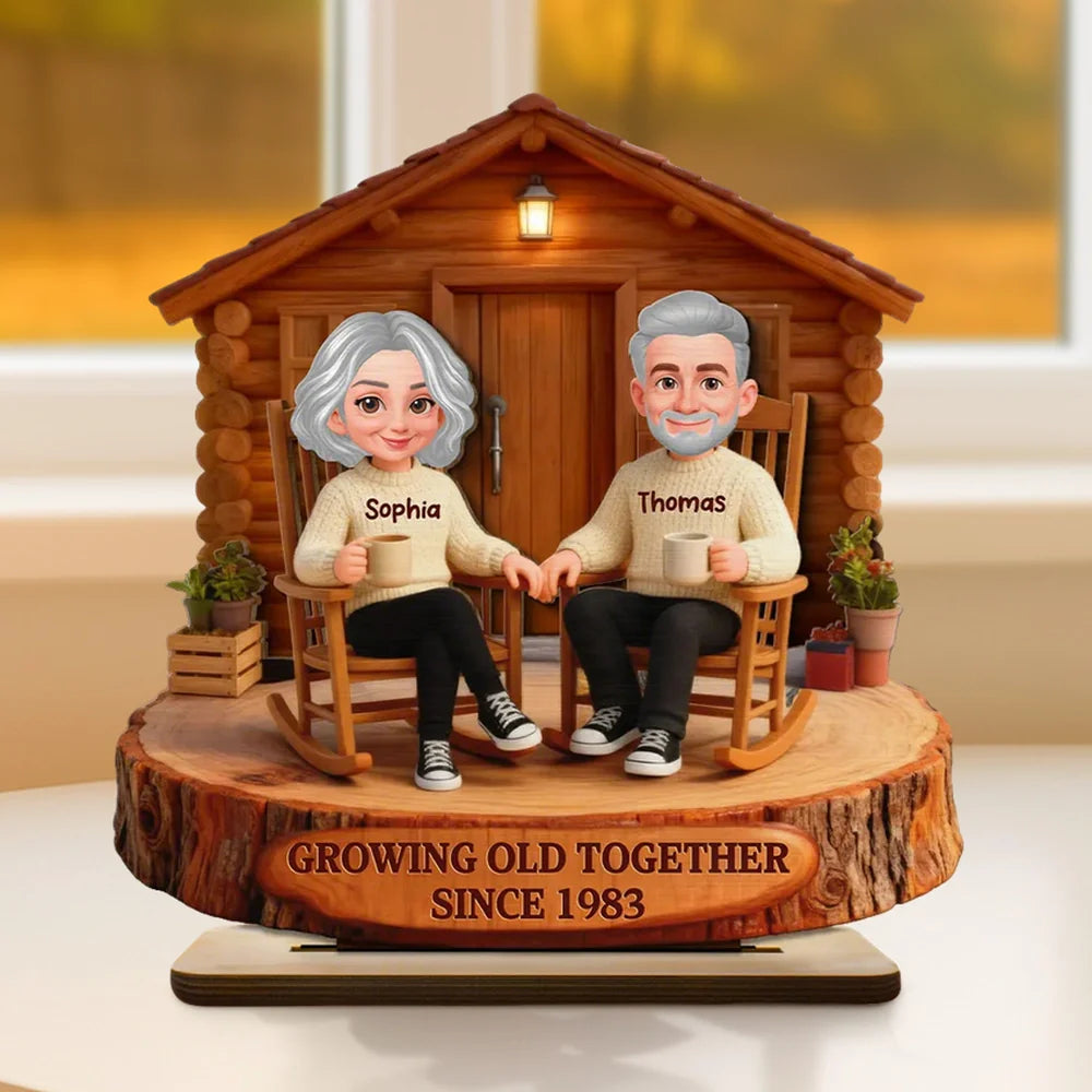 Personalized Couple Figurine with LED Cabin - Anniversary Gift for Seniors Plaque MagicInPrints