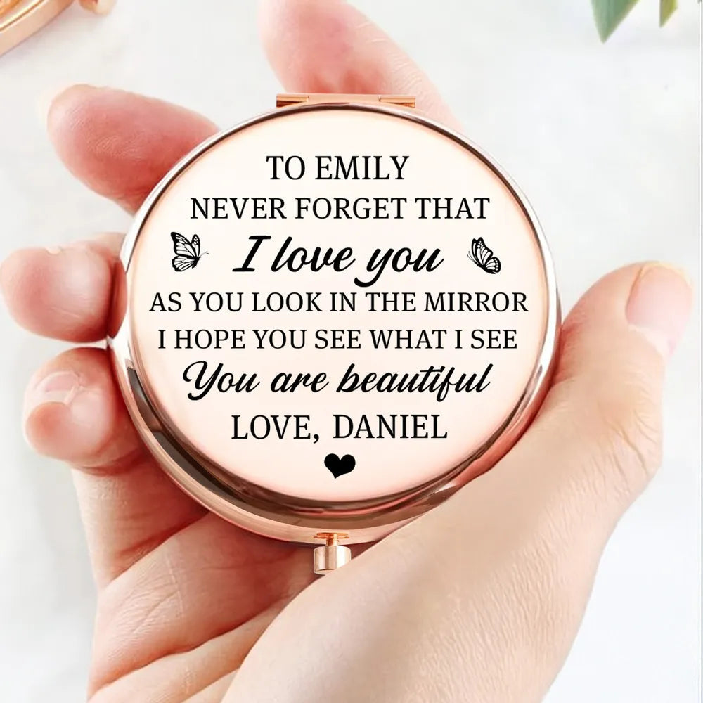 Personalized Compact Mirror for Her - Engraved Love Message Gift Beauty Tools MagicInPrints