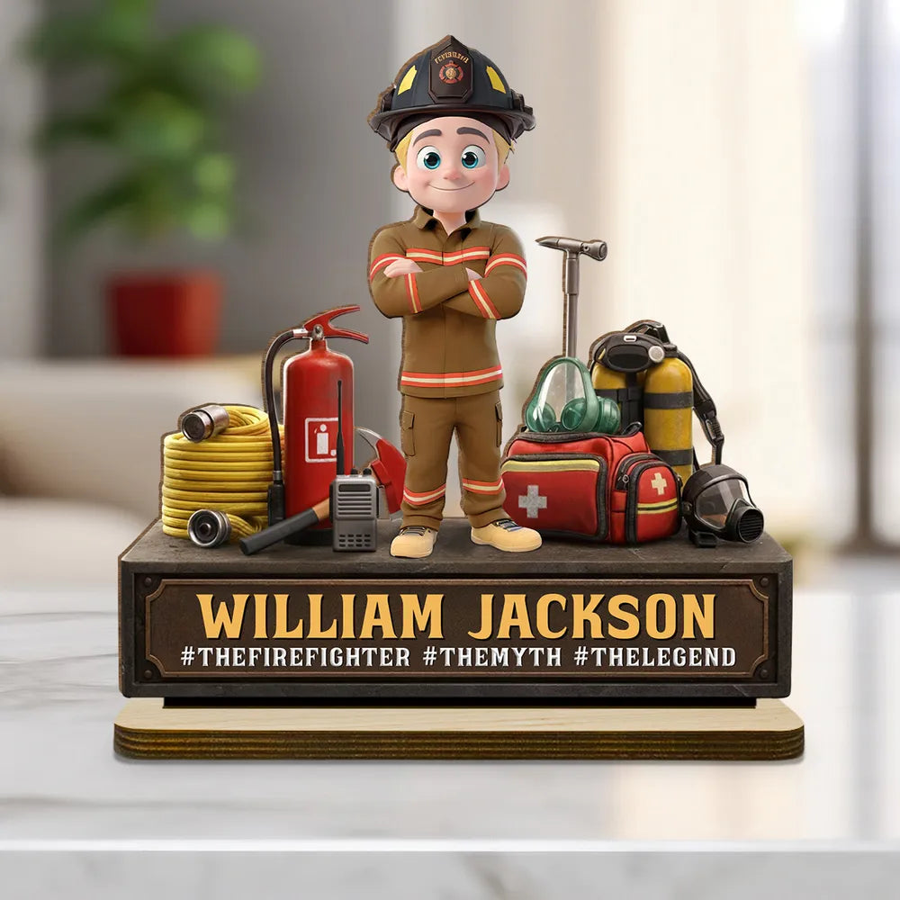 Personalized Firefighter Figurine for Kids - Custom Hero Display Plaque MagicInPrints