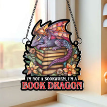 Load image into Gallery viewer, Personalized Book Lover Suncatcher Ornament - Book Dragon Design Ornament PopCulturePrints
