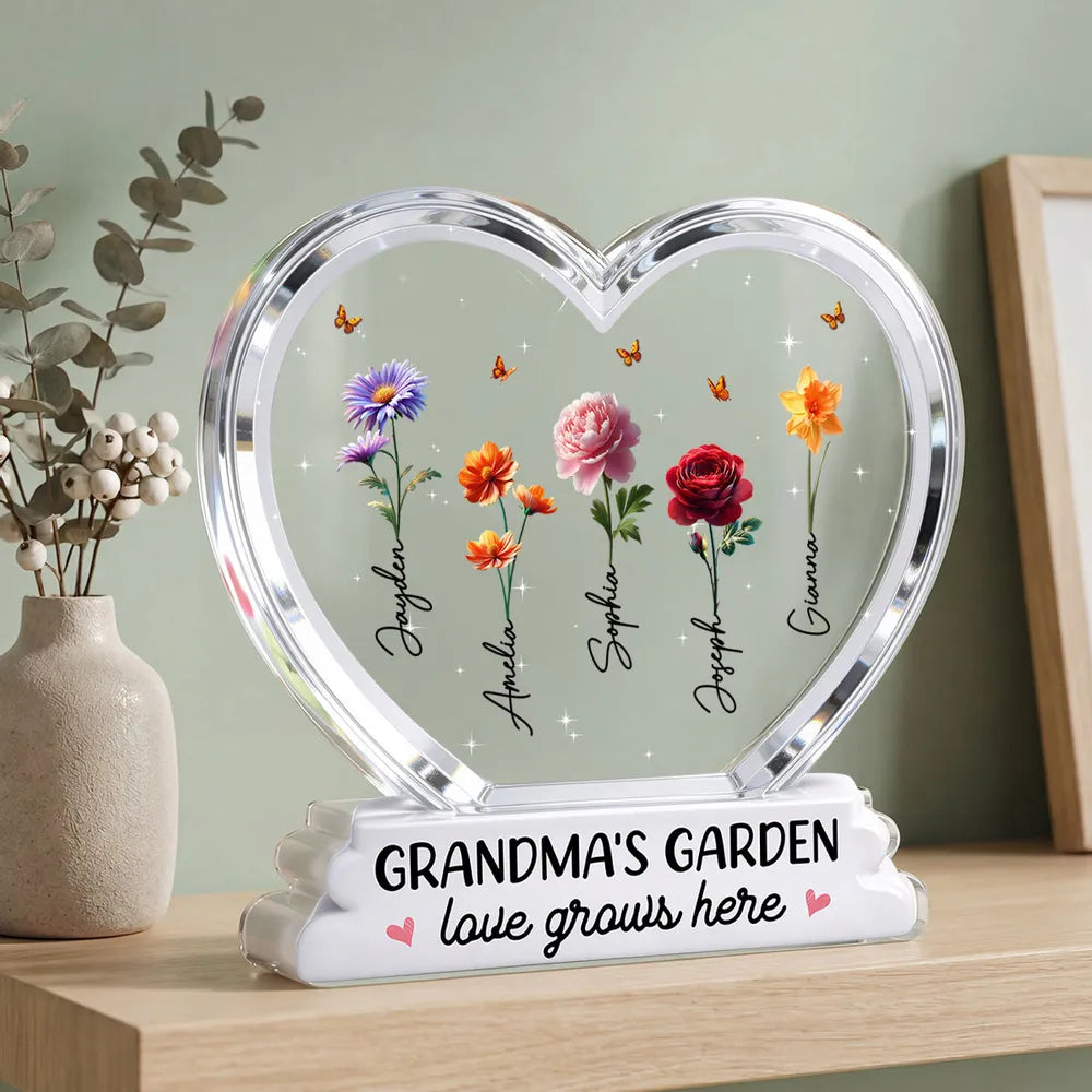 Personalized Heart-Shaped Acrylic Plaque for Grandma's Garden - Sentimental Gift Plaque MagicInPrints