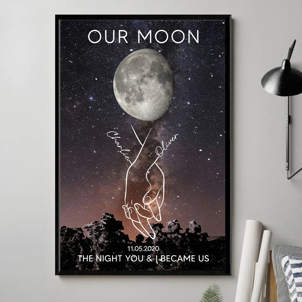 Personalized Couples Moon Phase Art Print - Romantic Anniversary Gift Poster or Canvas MagicInPrints