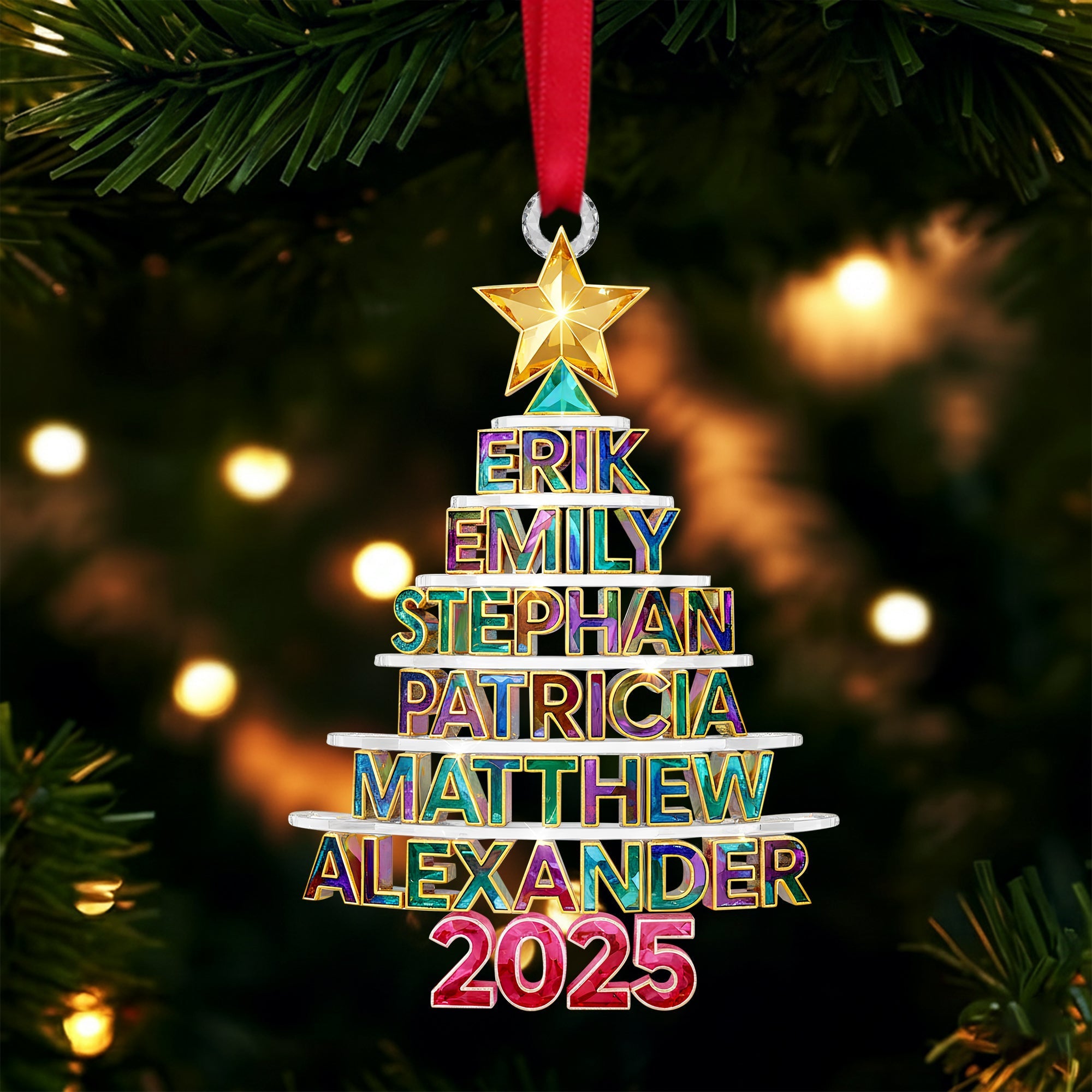 Celebrate Family Love: Personalized Christmas Tree Family Name Ornament - Cherished Gifts for Parents, Grandparents, and Friends Ornament MagicInPrints