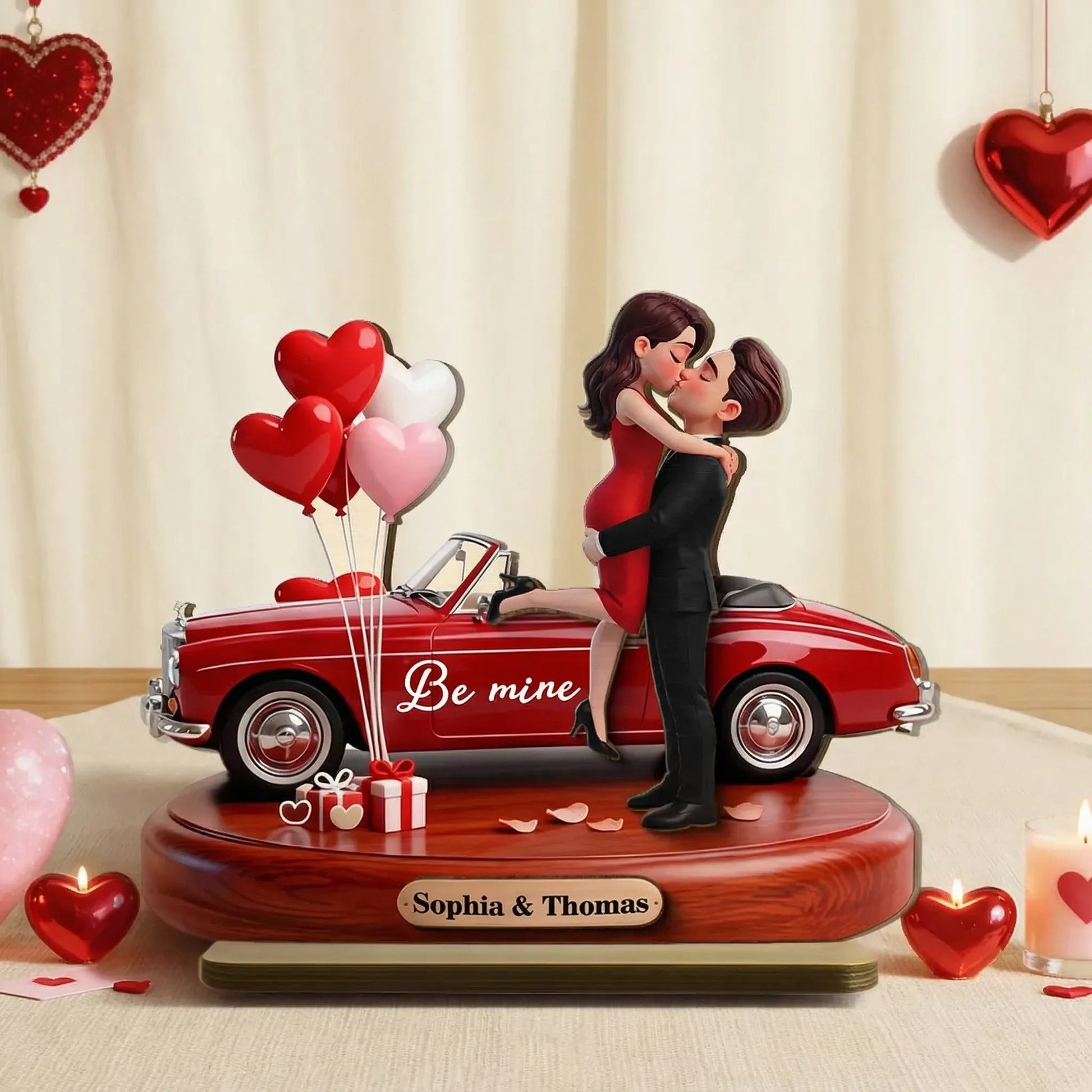 Personalized Romantic Couple Figurine with Car and Balloons - Valentine's Day Gift Plaque MagicInPrints