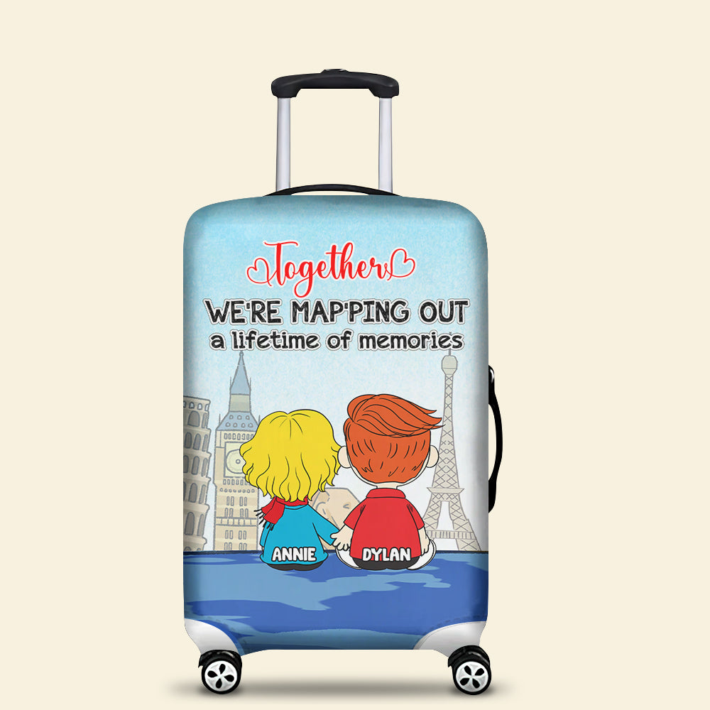 Personalized Luggage Cover for Couples - Together We're Mapping Out Memories Luggage Covers PopCulturePrints