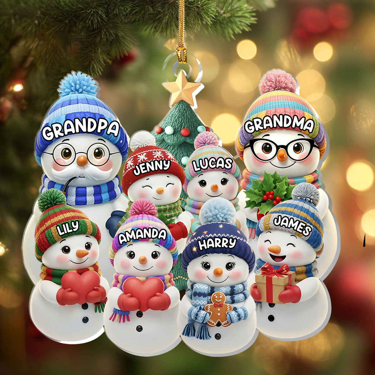 Personalized Family Snowman Christmas Ornament - Holiday Decor Gift Ornament MagicInPrints