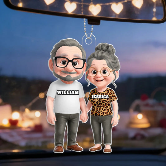 Personalized Couple Car Ornament for Grandparents - Cute Rearview Mirror Decoration Car Hanger MagicInPrints
