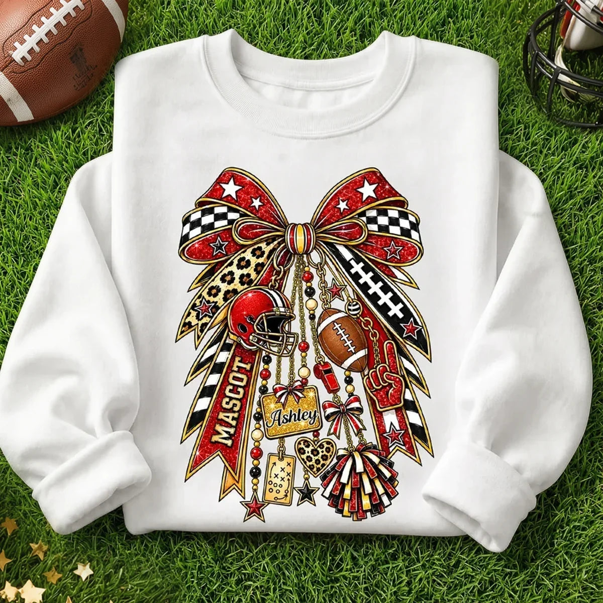 Personalized Classic Tee with Football Charm Bow Gift for Sports Fans