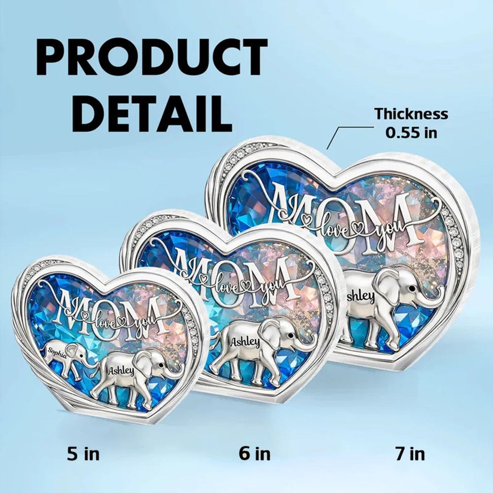 Personalized Heart Crystal Elephant Figurine for Mom - Sentimental Gift Plaque MagicInPrints